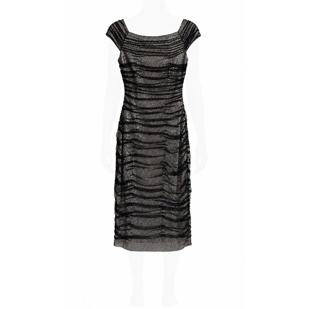 Lauren Ralph Lauren Evening Women’s Size 4 Black Silver Sequin Ruched Midi Dress